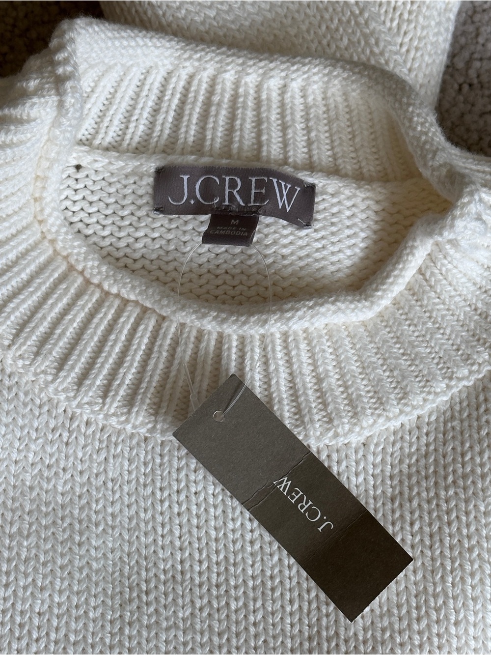 NWT J. Crew Rollneck Sweater M 100% Cotton Ivory - Picture 2 of 2